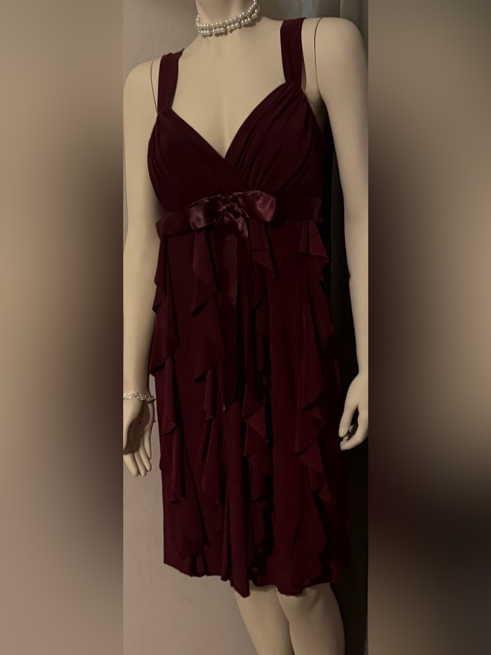 Betsy & Adam Deep Burgundy Ruffle Cocktail Dress